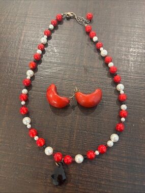 Emily Ray Sterling Silver 925 Beaded Red Necklace & Unmarked earrings